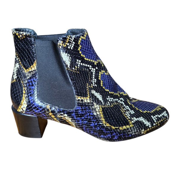 Vanessa Bruno Shoes - Vanessa Bruno Snake Print Chelsea Ankle Boots Size 39 8.5 Block Heel Blue Yellow